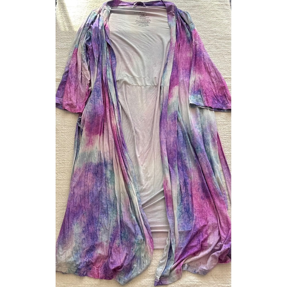 Little Sleepies Purple Watercolor Tie Dye Bamboo Viscose Long Robe Womens Large